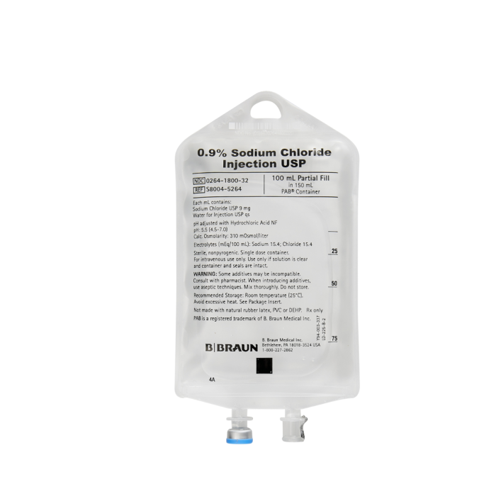 0.9% Sodium Chloride – Partial Fill, 100ml/150ml Bag, Pab®