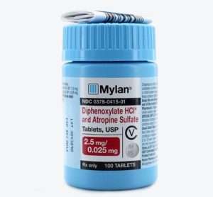 Diphenoxylate HCl and Atropine Sulfate 2.5mg/0.025mg, 100 Count Tablets CV, PRICE IS EACH PER PILL!