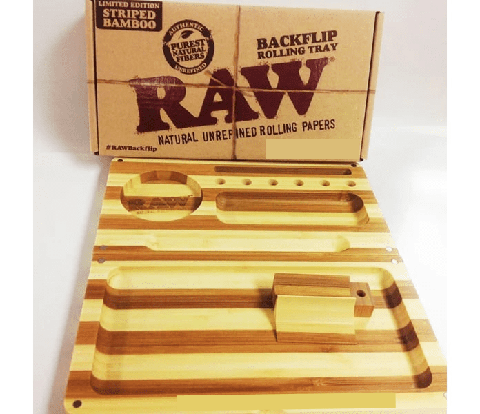Buy RAW Backflip Magnetic Bamboo Striped Rolling Tray RAW Backflip Magnetic Bamboo Striped Rolling Tray