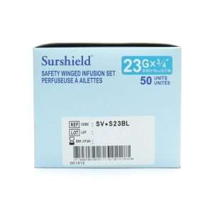 Winged Infusion Set, 23g X 3/4″, 12″ Tubing, Safety, Surshield™, 50/box