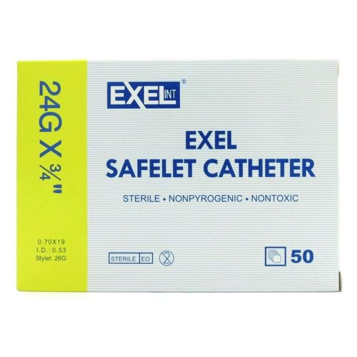 Catheter, Iv, 24g X 3×4″, Yellow, Teflon, Sterile, Safelet®, 50/box