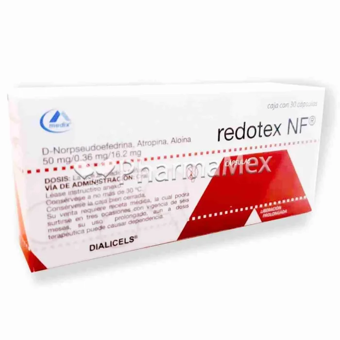 Buy Redotex Nf Norpseudophedrine Atropine Aloin 30 Caps
