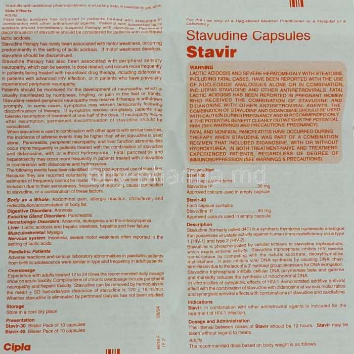 Stavir 30mg Tablet (Stavudine)